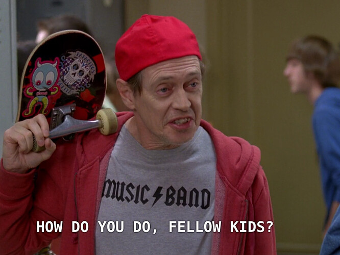 Actor Steve Buscemi saying "How do you do, fellow kids?"