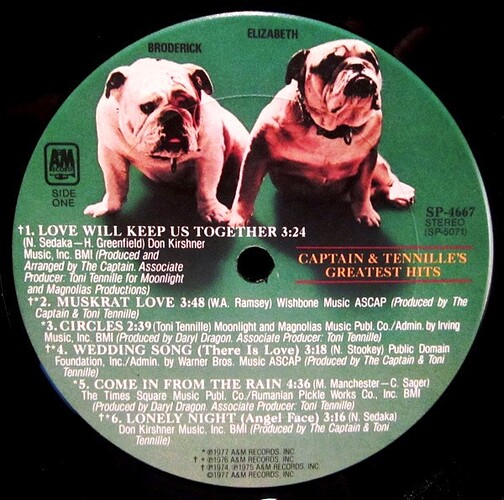 CAPTAIN & TINNEIL, Greatest Hits - LP Label
